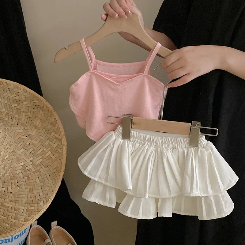 

Girls White Dress Children 2024 New Spring and Summer Fashion Skirt Simple Casual Style All-match Children Skirt Summer Dress