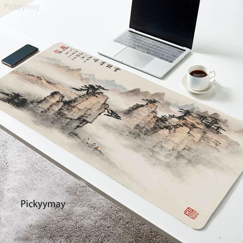 Ancient Mountain Painting Mousepad XXL Rubber Table Deskpads Big Desk Mat Table Carpet Large Mouse Pad Locking Edge Office Art