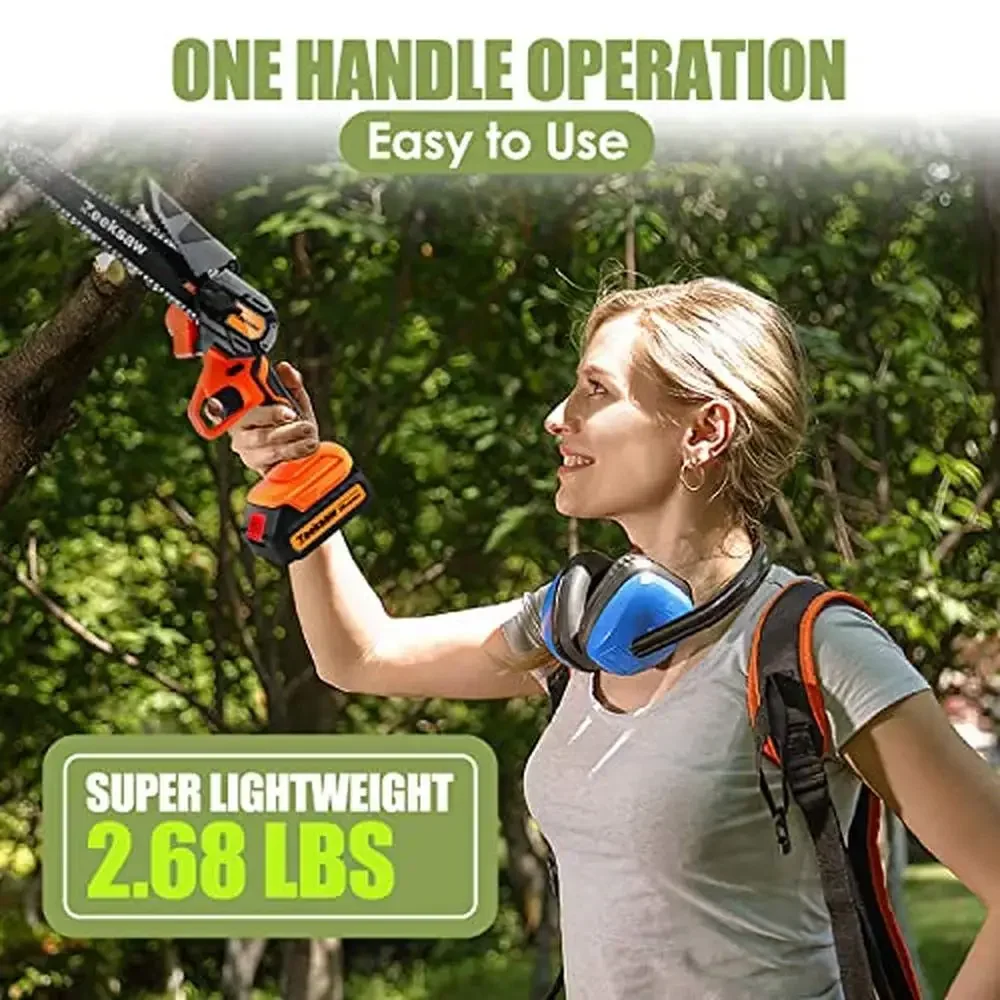 Mini Cordless Chainsaw 6 Inch Electric Hand Chain Saw Kit Super Power Chainsaw with Batteries Yard Tools Deforestation Pruning