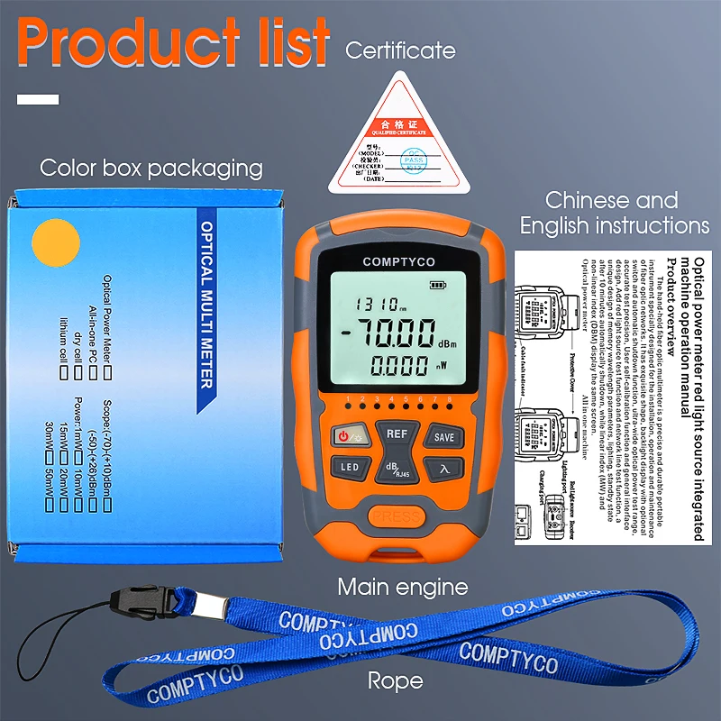 COMPTYCO Handheld OPM Mini Fiber Optical Power Meter AUA-M7/M5 Fiber Optical Cable Tester -70+10dBm or -50+26dBm