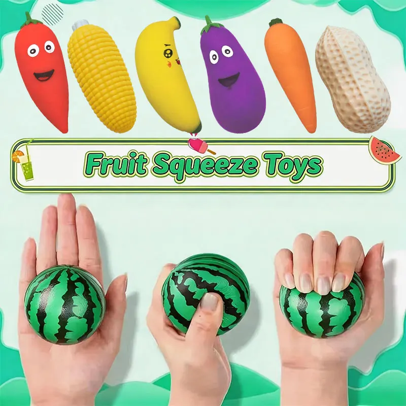 Simulated Fruit Vegetable Series Squishy Stress Relief Pinch Slow Rebound Decompression Strawberry Watermelon TPR Pinch Release