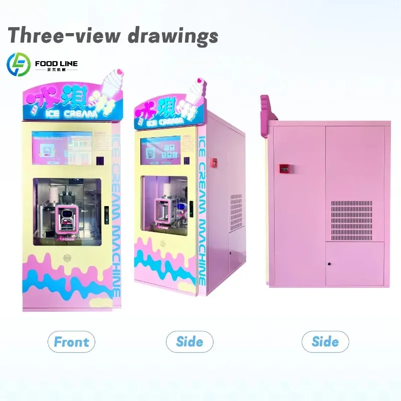 Customized 24H Ice Cream Vending Machine Cartoon Style Touch Screen Soft Serve Commercial Equipment