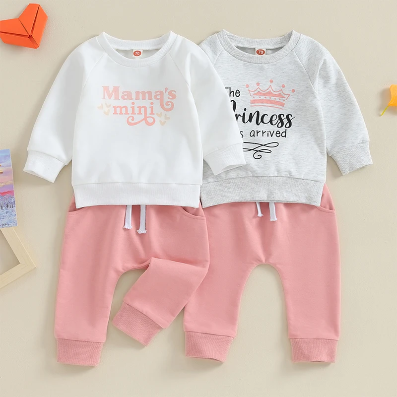 

2023-08-25 Lioraitiin 0-3Y Toddler Baby Girls Clothes Set Long Sleeve Mama's Girl Checkered Sweatshirt +ElasticJogger Pants Set