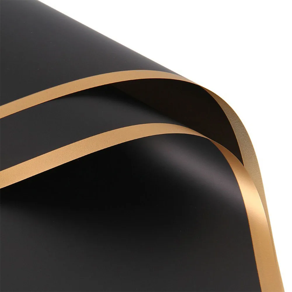 10 Sheet Half Transparent Flower Wrap Paper Golden Border Waterproof Bouquet Wrapping Materials Perfect for School Craft Project