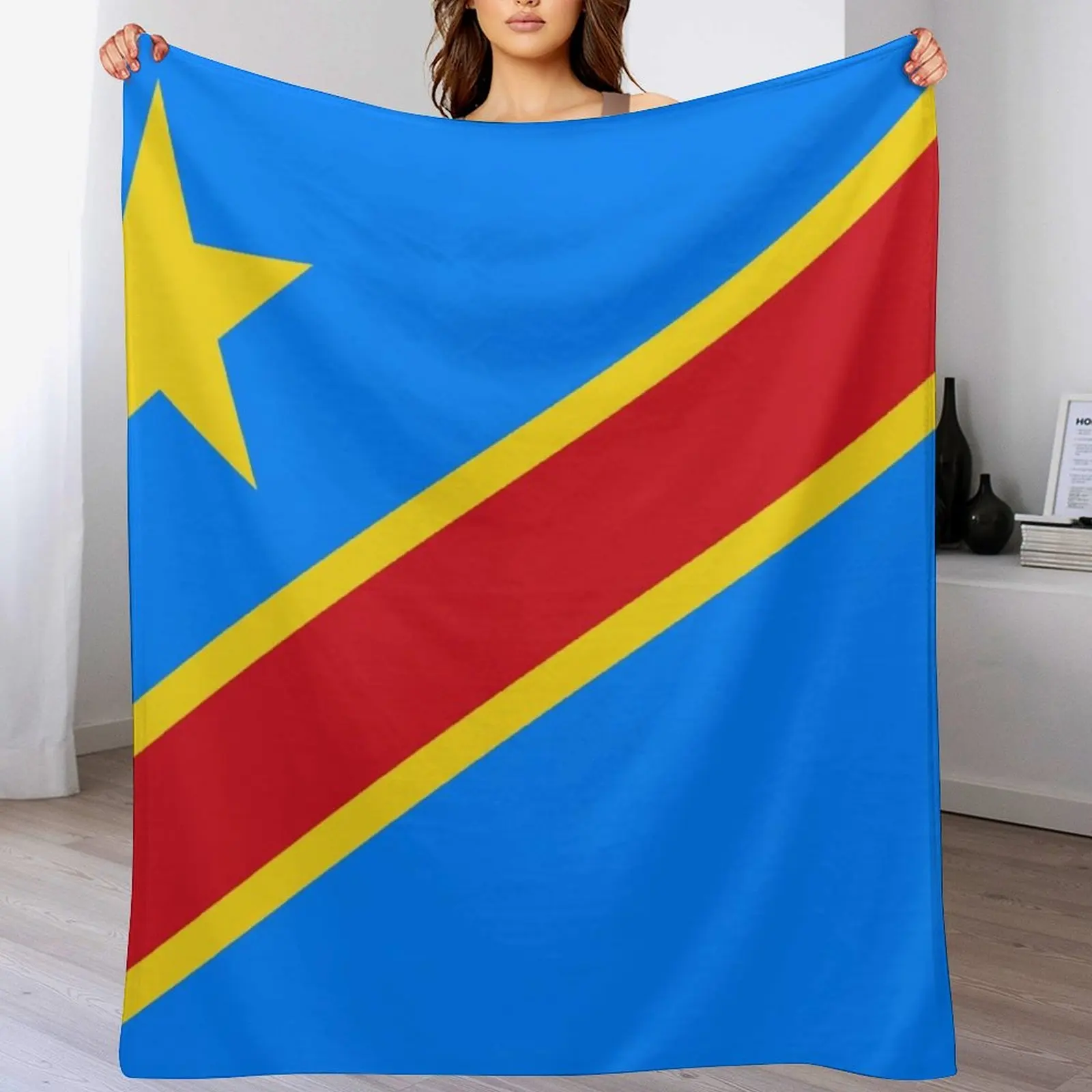 

Superb Flag of the Democratic Republic of Congo and its blue, yellow and red colors. Throw Blanket College dorm room blanket