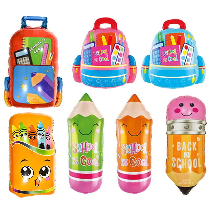 Welcome Back to School, Decorate the Back-to-school Season, Cartoon Schoolbag, Pencil-shaped Aluminum Balloon