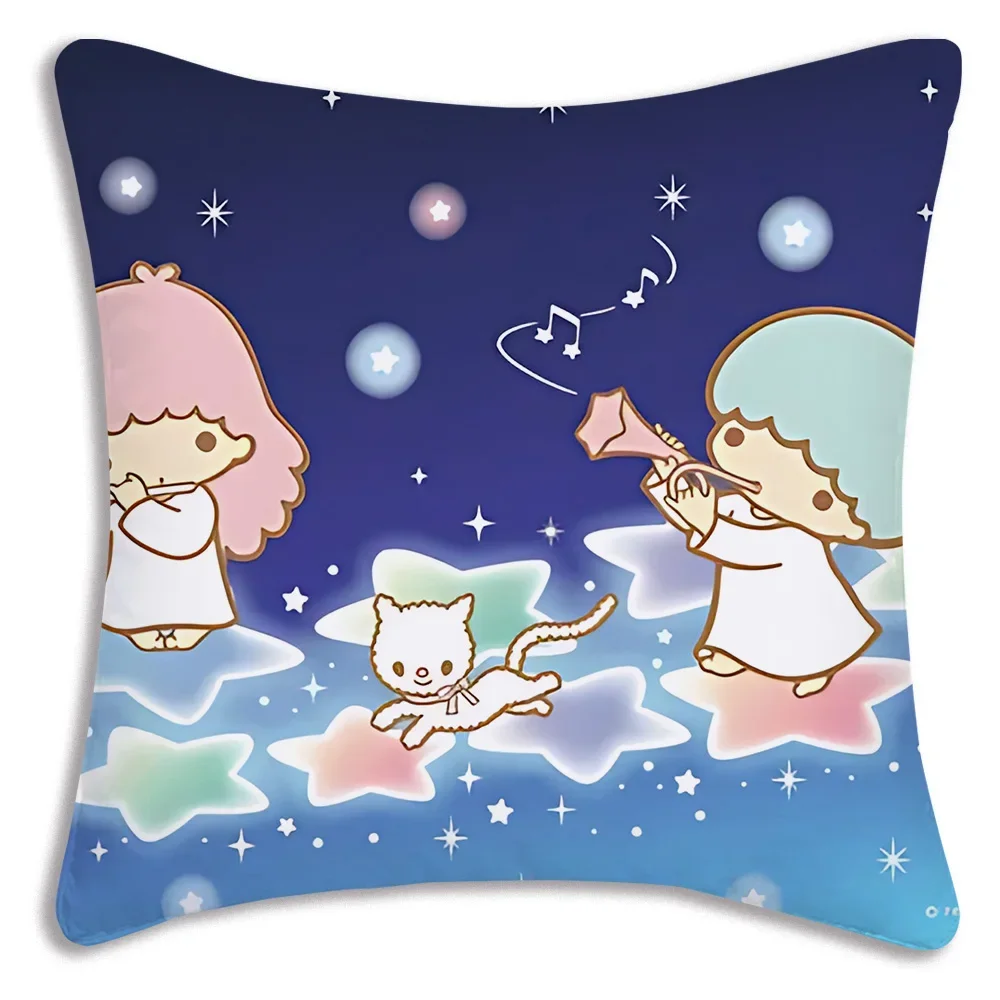 

Kawaii Little Twin Stars Cartoon Pillow Covers Cartoon Sofa Decorative Home Double-sided Printing Short Plush Cute Cushion Cover