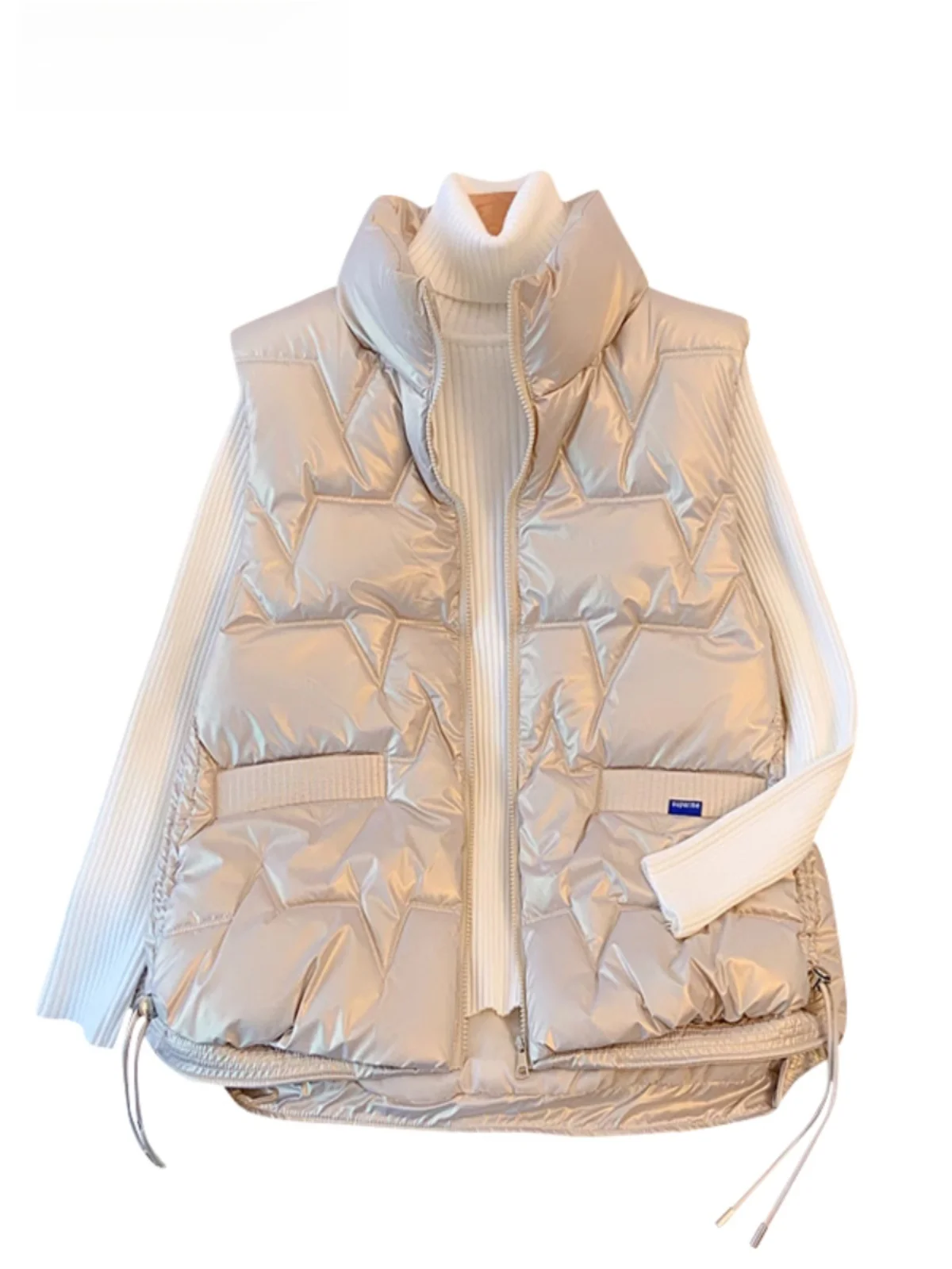 

Женский утепленный хлопковый жилет больших размеров, весенняя новинка, тонкий, омолаживающий, с высоким воротником, на молнии, однотонный, CARA CLUB 2026