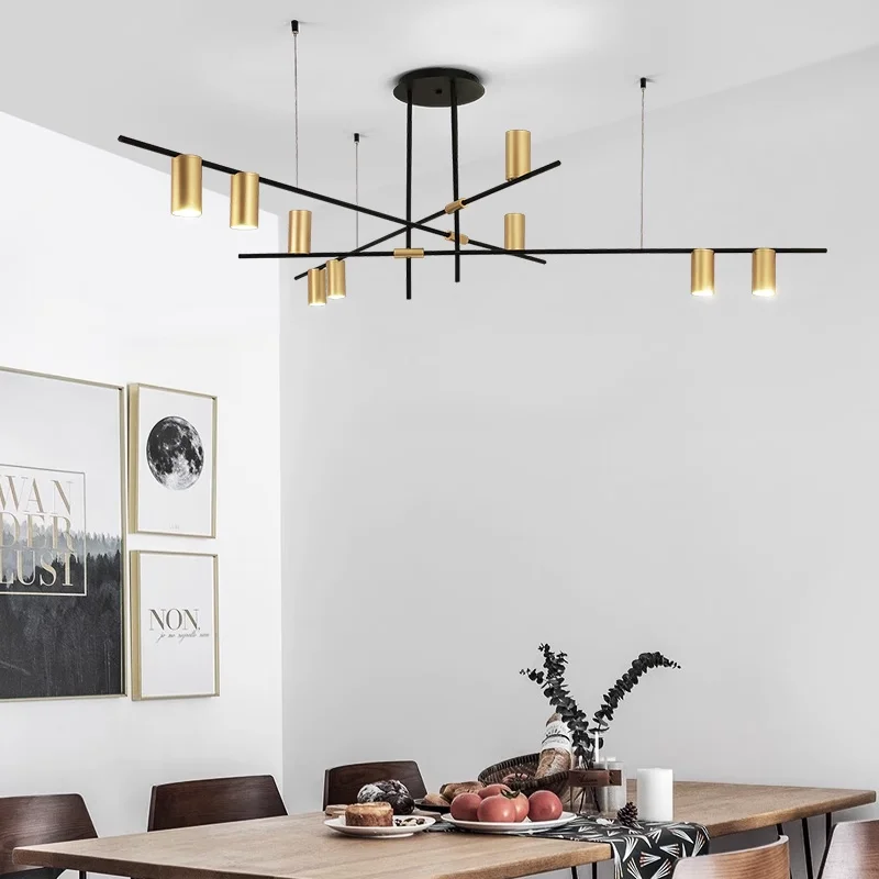 

Nordic Linear Spotlight pendant lamp Modern Long Black Gold celiing light Kitchen island Living dinging Room LED hanging Light