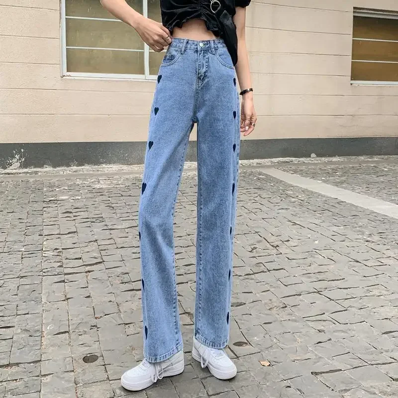 

Love Cowboy Pants for Woman High Waist Shot Trousers Straight Leg Women's Jeans Clothing Medium Trend 2025 Clothes Korean Style