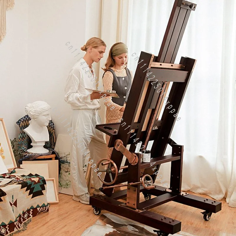 Easel Canvas Board Adjustable Flat Stand Dual-use Beech Hand-cranked Jumbo Large Oil Painting Easel Wood Display
