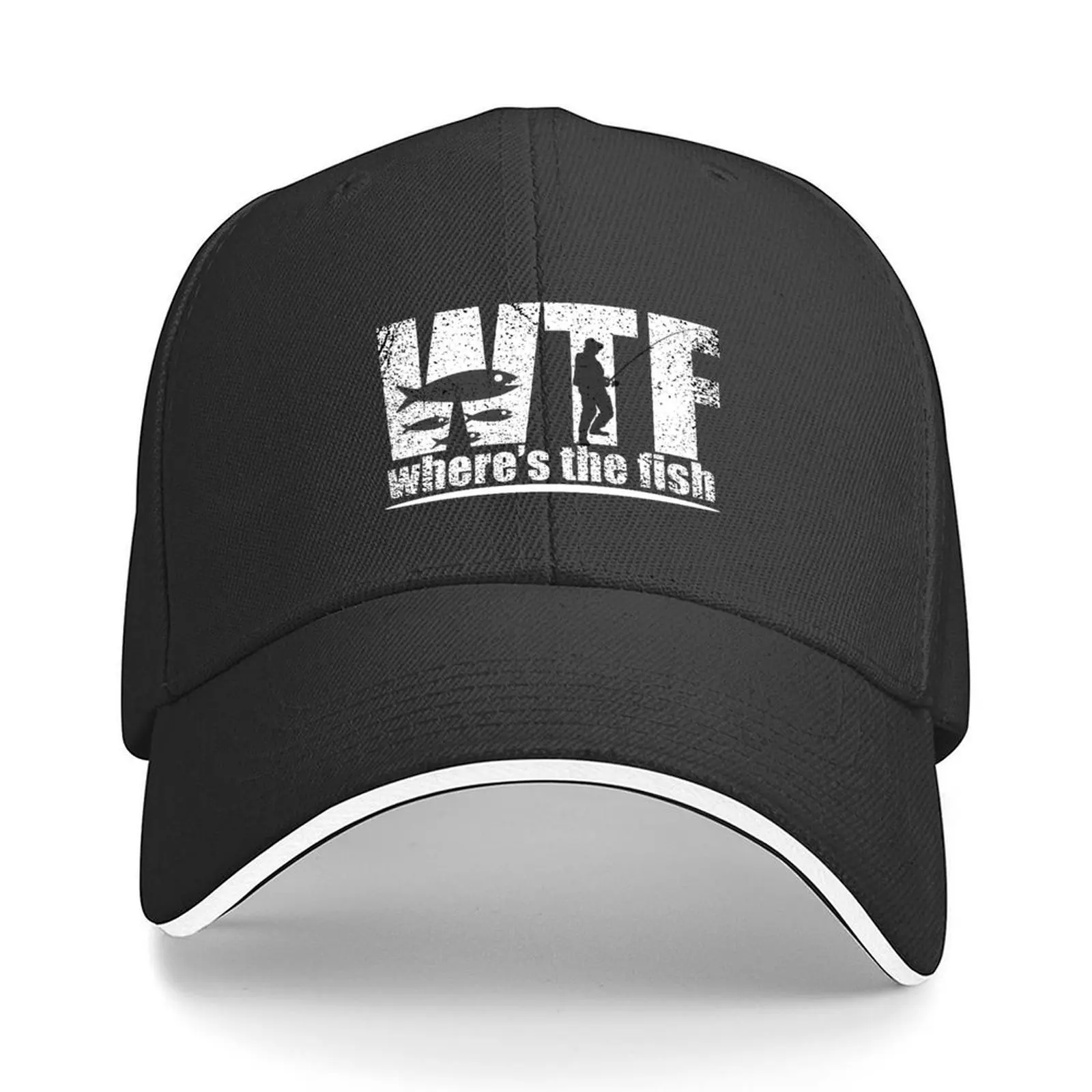 

WTF where's the fish funny fishing quotes best fisherman sayings Baseball Cap sun hat New Hat Christmas Hat Golf Men Women's