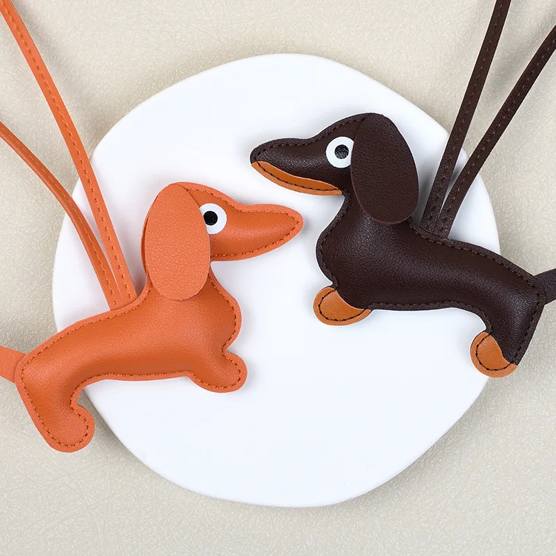 Sausage Dog Keychain Pendant Cartoon Pet Bag Pendant Small Accessories Leather Keychain Phone Case Pendant Photography Props