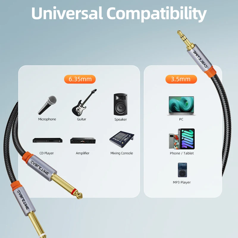CABLETIME Kabel audio TRS 3,5 mm do podwójnego 6,5 mm Adapter AUX 6,5 Jack do stereo 3,5 Jack do miksera kart dźwiękowych IPhone PC — zdjęcie produktu 6