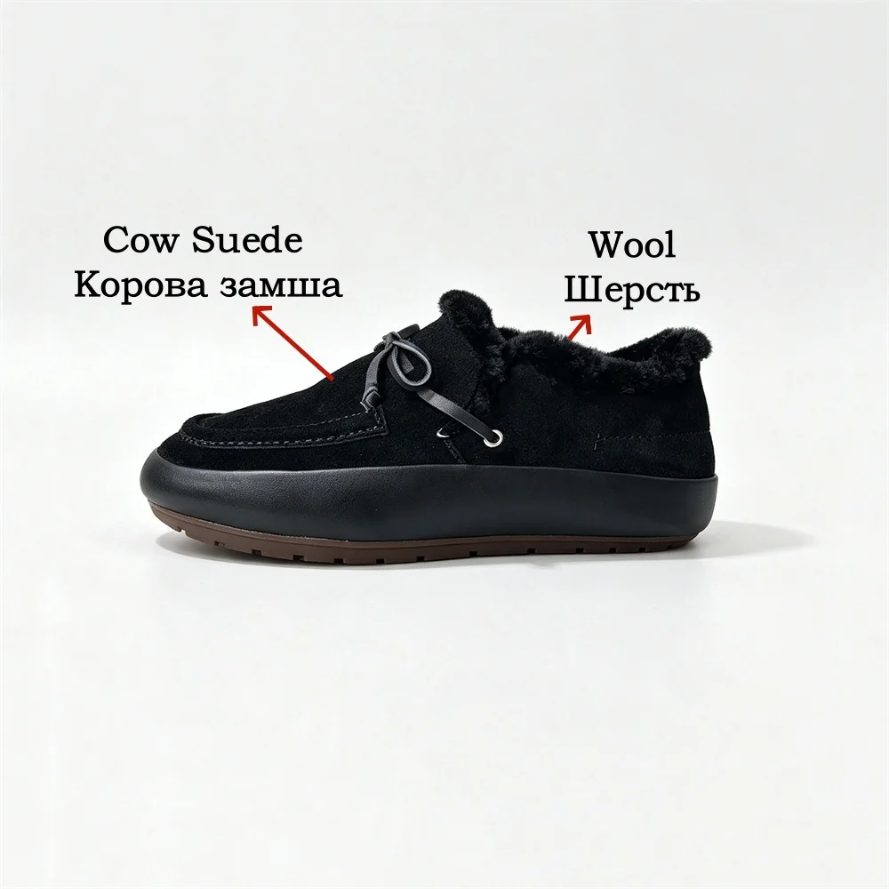 Women's Suede Wool Snow Shoes - Fur-Lined Platform Winter Flats