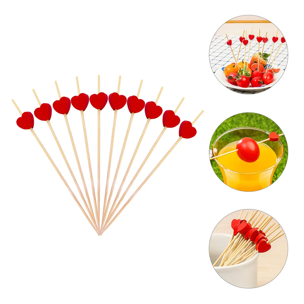 

100pcs Heart Bamboo Food Disposable Cocktail For Party Appetizer Dessert Fruit Sandwich Grilled Meat Household Supplies Party