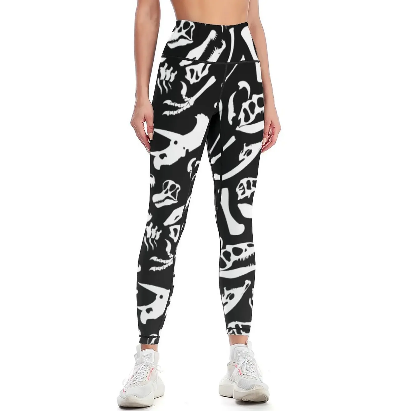 

Dinosaur Bones (Black and White) Leggings Sweatpants gym's sportswear Womens Leggings