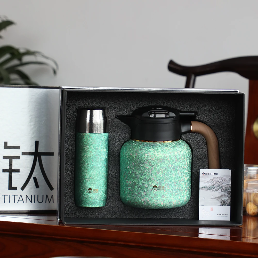 

DKADI Ti Cup Thermal Coffee Tea Titanium Double Wall Vacuum Insulated Cup Pot Set Touch Handle Hot/Cold Large Thermos Presents