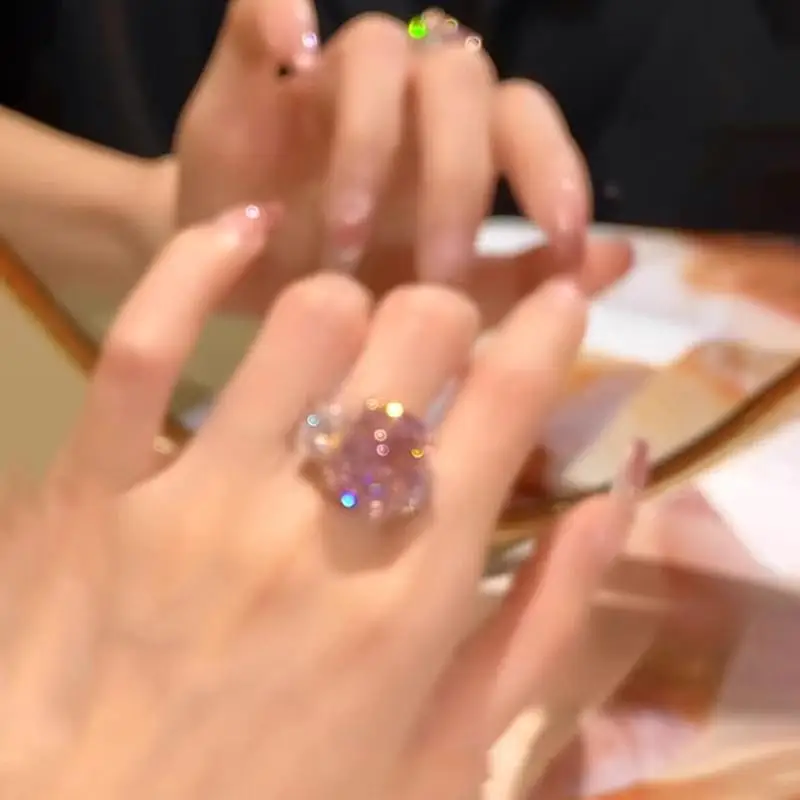 

Романтическое вишневое кольцо во французском стиле со сверкающими розовыми бриллиантами, роскошное высококачественное открытое регулируемое кольцо с голубиным яйцом