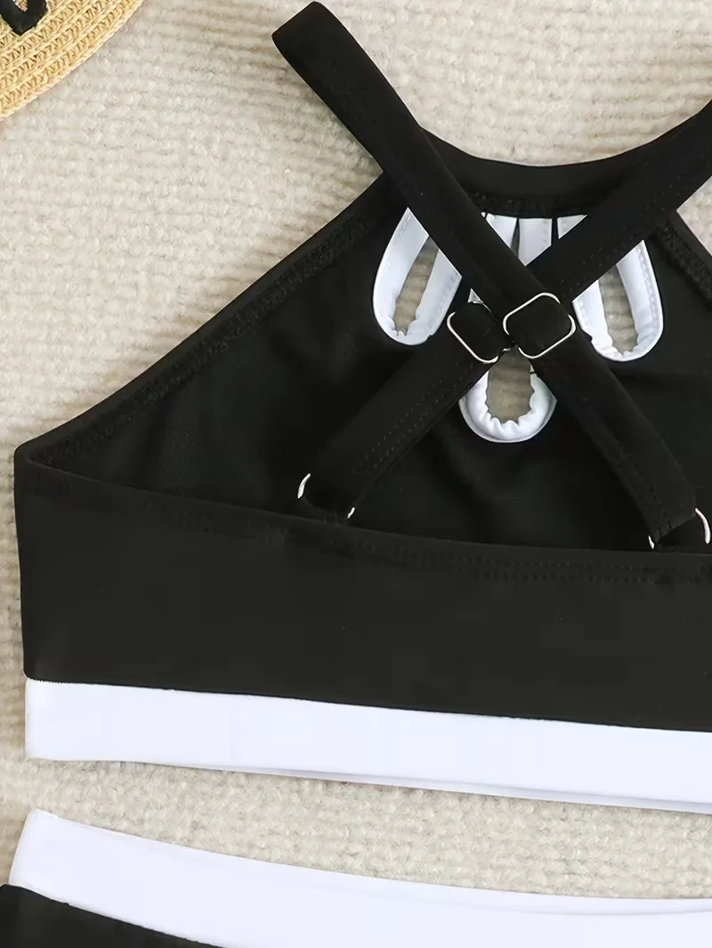 Süßer, einfarbiger Badeanzug für junge Mädchen, Sommer-Strandkleidung, 2-teiliger Tankini-Badeanzug für Mädchen im Alter von 8-12 Jahren – Detail 16