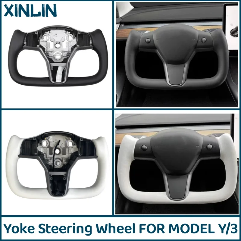 

Yoke Handle Steering Wheel For Tesla Model 3/Y 350mm With Heating Optional Personalized Side Carbon NAPP Leather Car Accessories