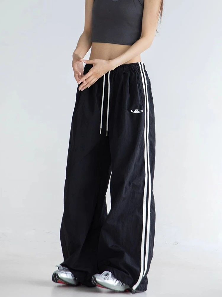 Zoki vintage listrado sweatpants feminino y2k harajuku calças de perna larga americano streetwear cintura alta solta bf hip hop novo