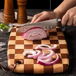 Anti-Slip Rubber wood splicing chopping board, checkerboard texture, usable on both sides, mold proof cutting board