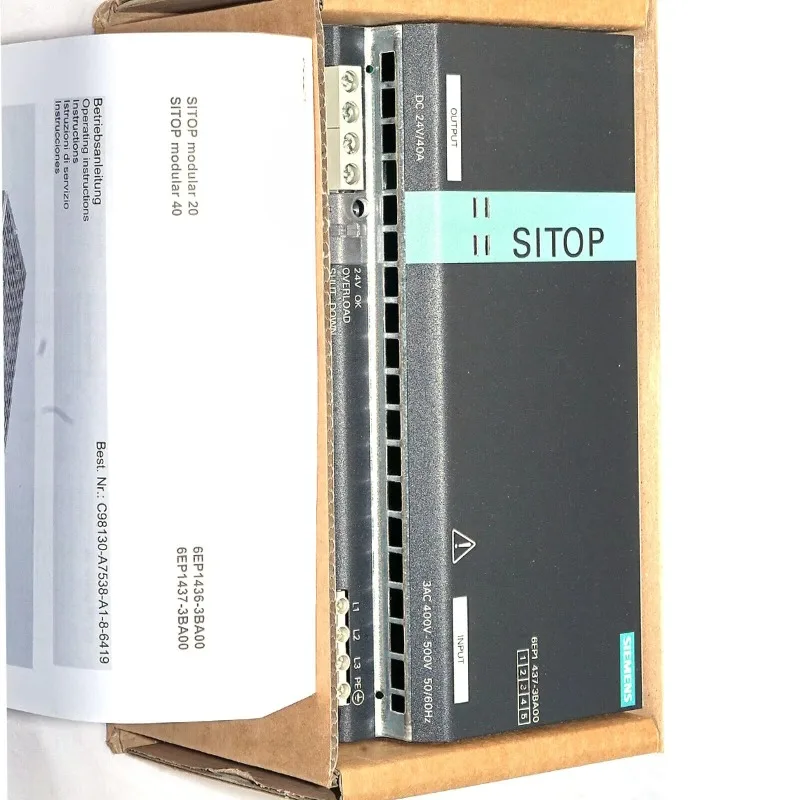 6EP14373BA00 PLC SITOP modular 40A regulated power supply input 400-500V 3AC output: 24V DC 40A 6EP1437-3BA00