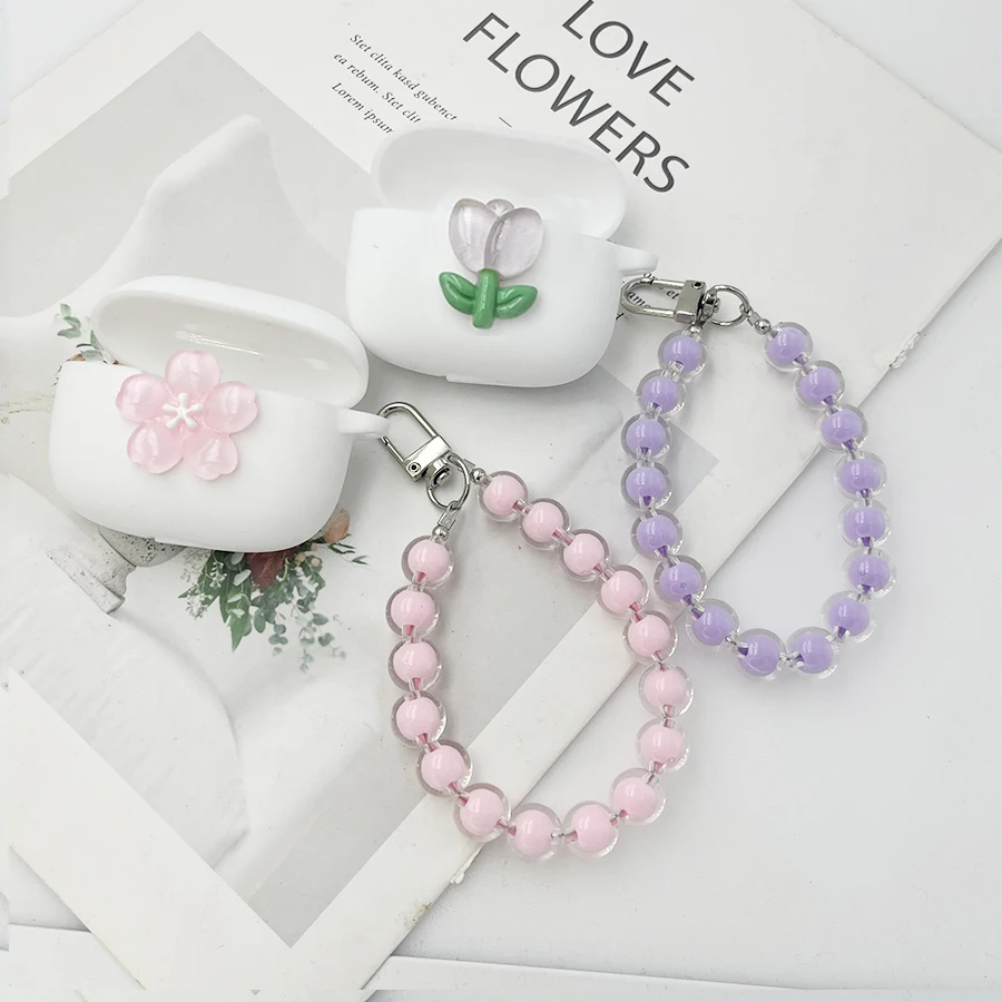 Tulip Flower Cover with keychian For RAZER Hammerhead True Wireless X Case fashion silicon soft Earphone cover