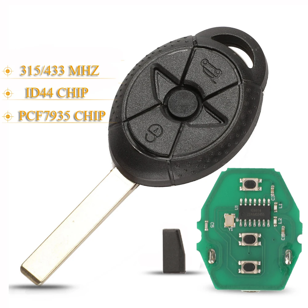 Jingyuqin 3 botones EWS mando a distancia inteligente para coche Fob 315Mhz/433Mhz ID44 Chip para BMW antigua Mini Cooper S R50 R53