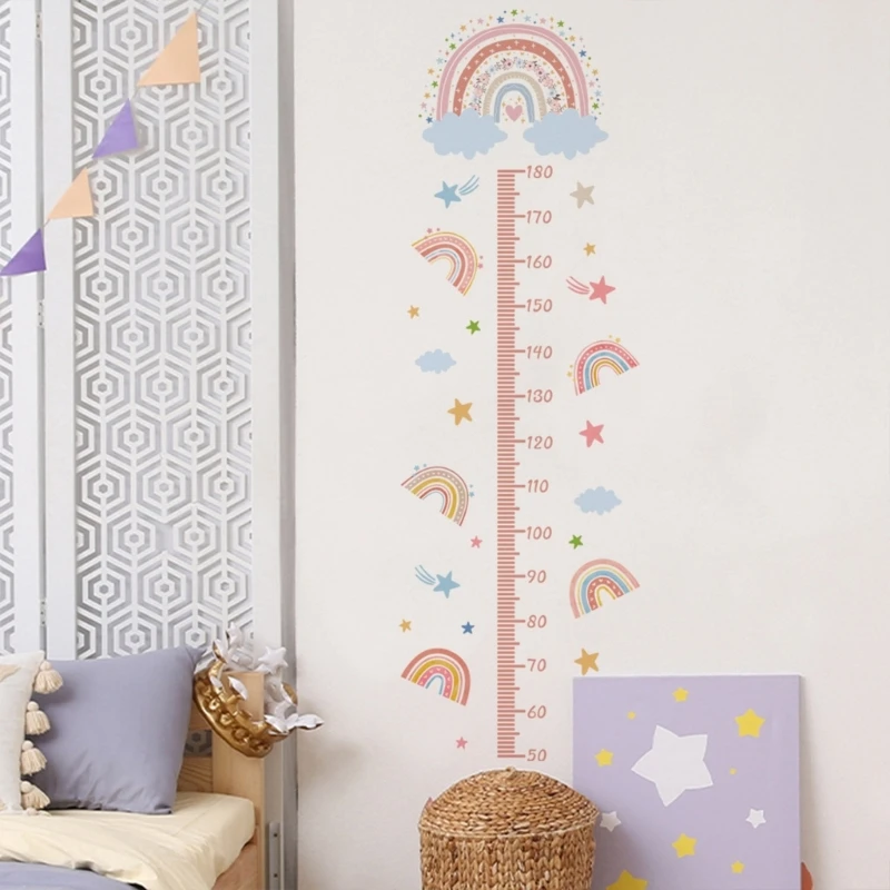 Kids Growth Chart Wall Sticker Rainbow Height Measurement Ruler for Room Decors