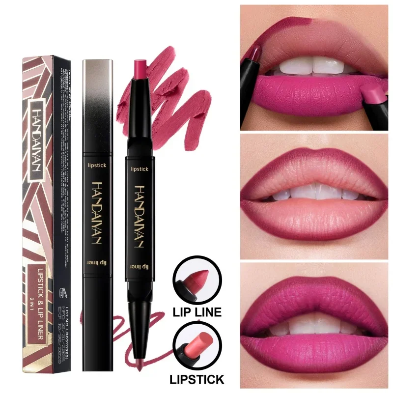 Double-Ended Rose Red Lip Liner Lipstick Pencil Moisturizing Matte Lipstick Pen Long Lasting Waterproof 2 in 1 Lipliner Makeup