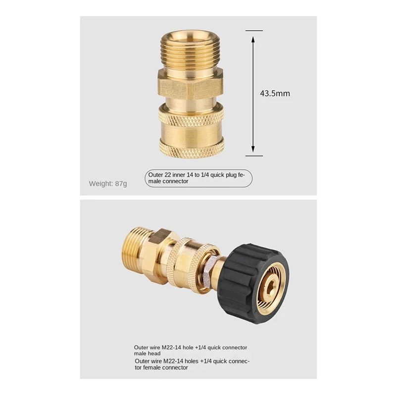 Water Tube Adapter Joints Pressure Washer Adapter Kit M22-14 Mm Swivel 1/4 Internal External Thread Push-In Connector