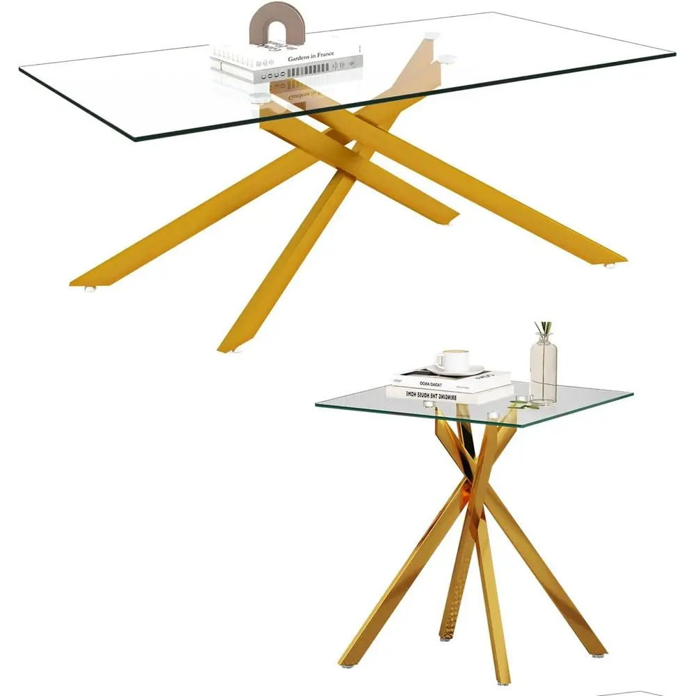 

Современный комплект мебели для гостиной из двух предметов из стекла с металлическими ножками X-Base и крыльями из закаленного стекла (золотой)