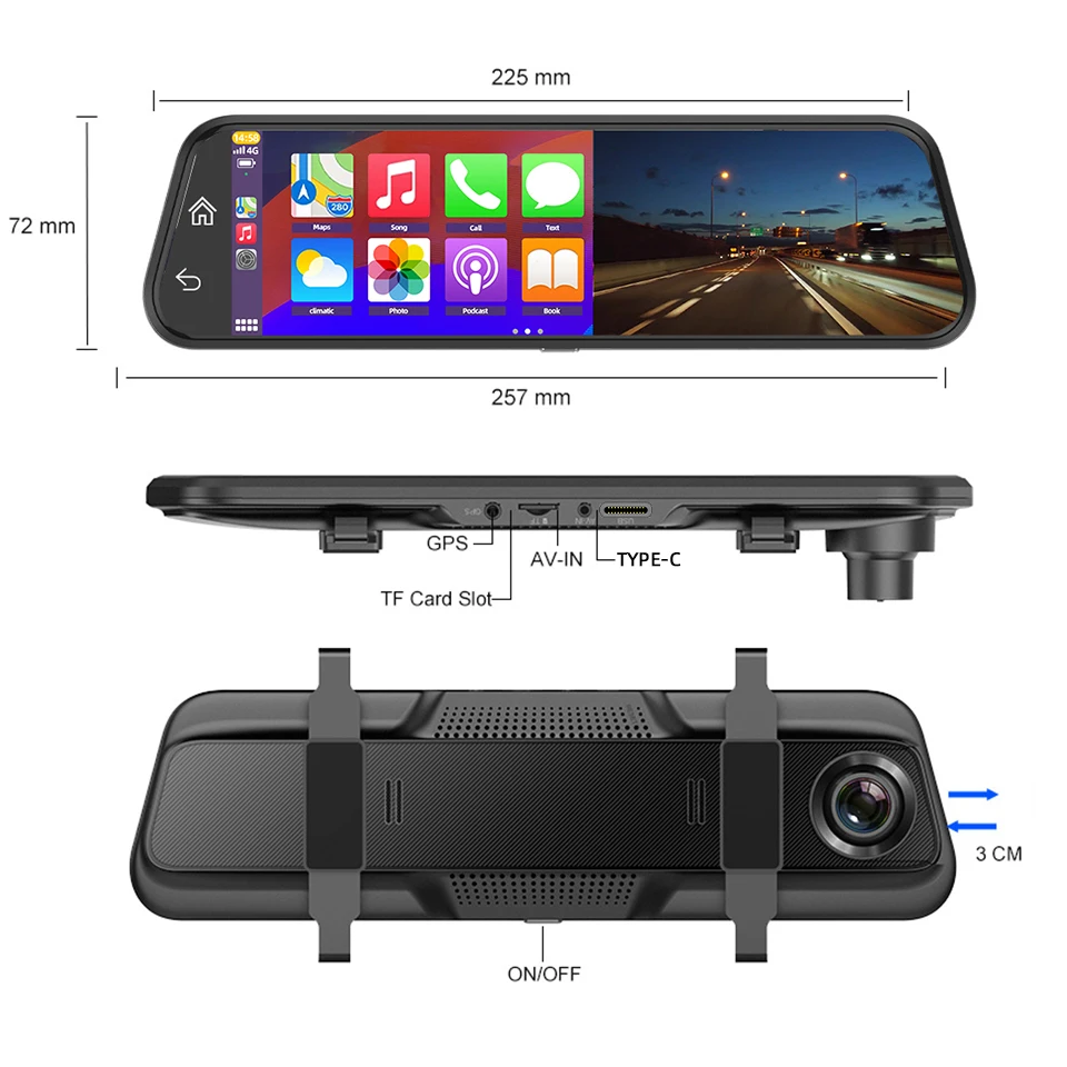 E-ACE 9.66 "4K سيارة أندرويد Carplay شاشة تعمل باللمس واي فاي FM الصوت مشغل ستيريو كاميرا BT HD MP5 Autoradio اختياري 1080P كاميرا خلفية