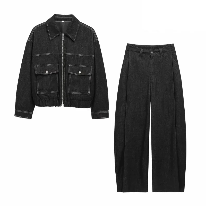 

TRAFZR Pants Set Woman Two Pieces Casual Elegant Denim Long Sleeve Sets Autumn Woman Sets Ladies Fashion Y2k Outfit Set