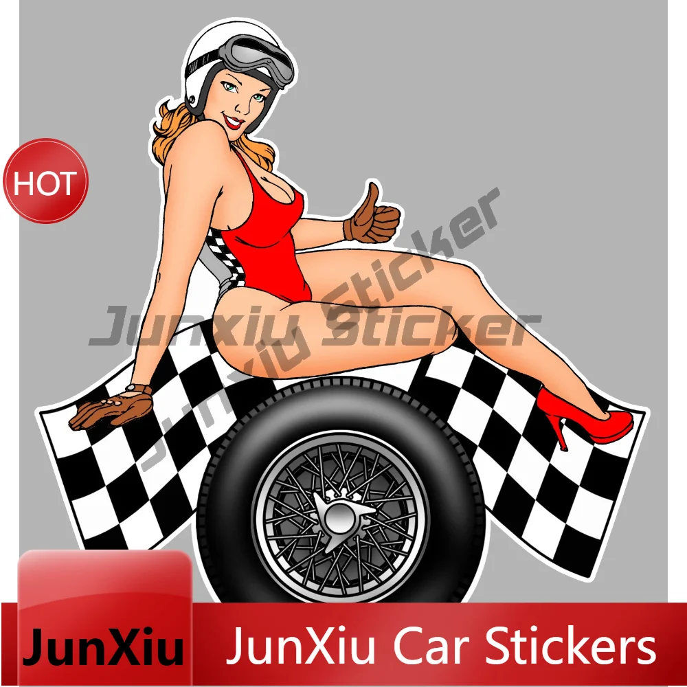 Pin Up Checkered Racing Rally 7 5Cmx8Cm Sticker Vinyl Decal Waterproof Car Decoration