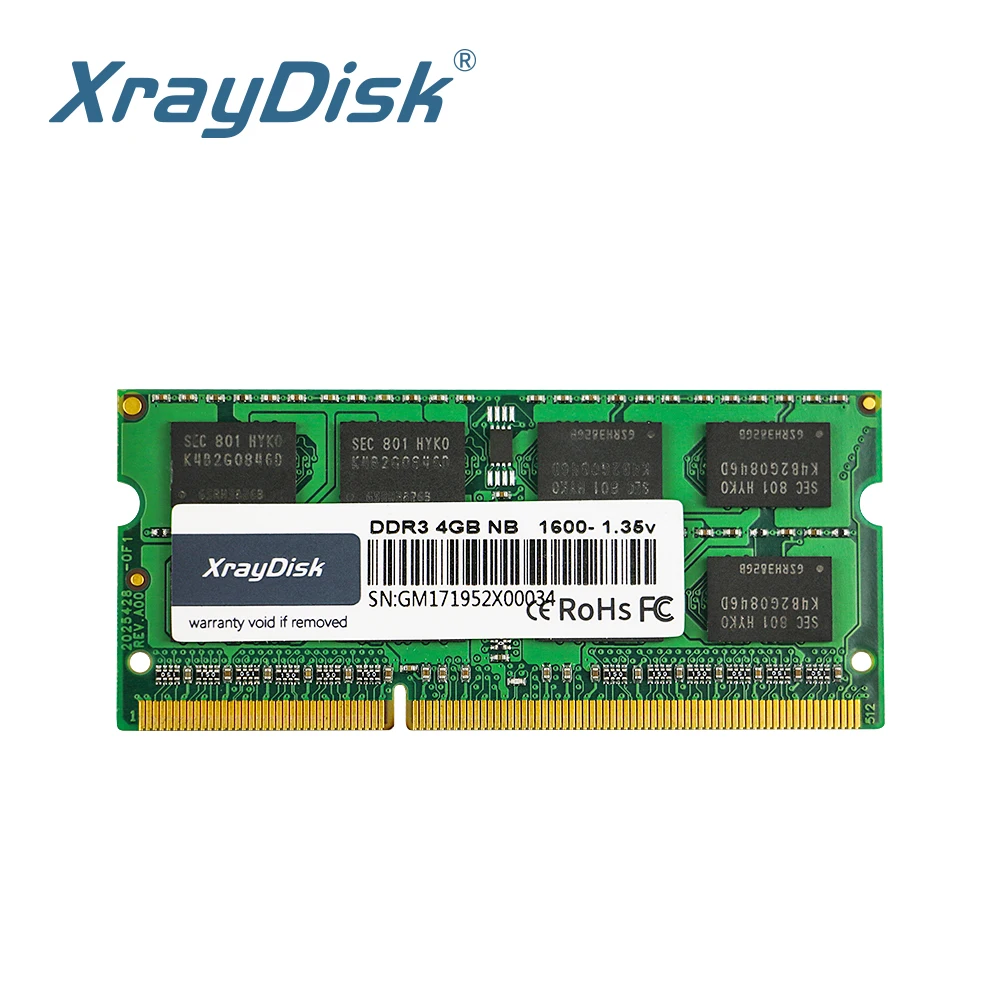 XrayDisk DDR3 DDR3L 4GB 8GB 1600Mhz SO-DIMM 1.35V  Notebook RAM 204Pin Laptop Memory Sodimm