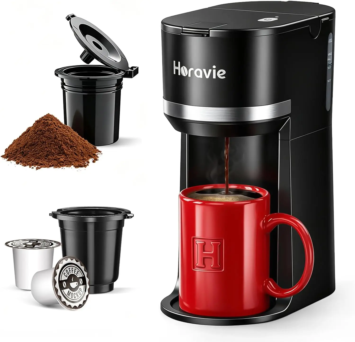 

Single Serve Coffee Maker for K Cup & Grounds, 6-12 oz, Fast Brew, Compact, Black