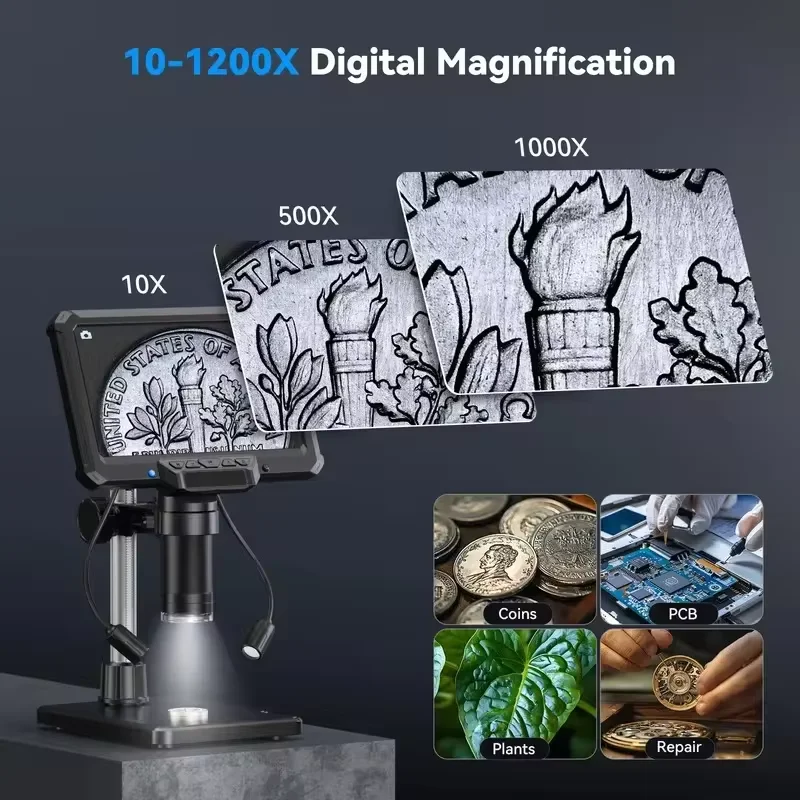 New-4.3Inch Microscope Digital Coin Microscope 1200X Coin Magnifier With Lights 1920P HD Microscope For PCB Repair