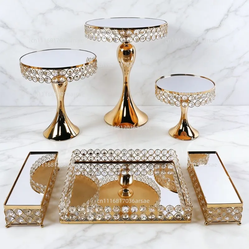New Gold Metal Crystal Double Tier Cake Stand Set For Ramadan Wedding Birthday Events Party Cake Decoration