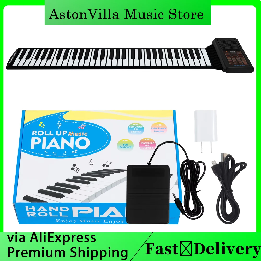 Mini piano enrollable de 61 teclas|Teclado portátil plegable de silicona|Piano electrónico para principiantes|Regalo suave en blanco y negro