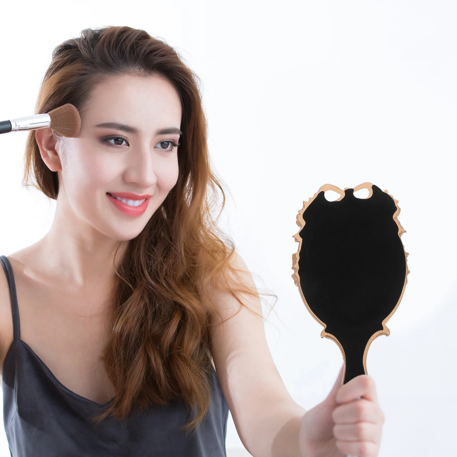 

Vintage Resin Hand Mirror Embossed Pattern Portable Travel Handheld Makeup Mirror Clear Hand Mirrors with Handle