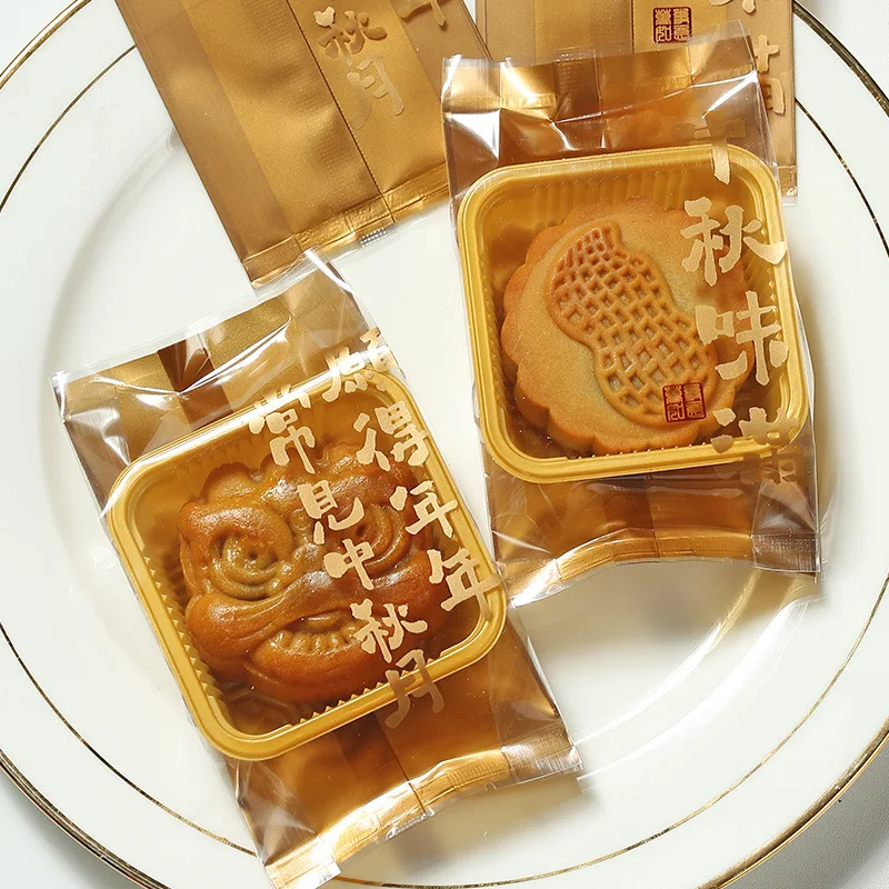 

Transparent Mooncake Paaging Bag 50g Sed Egg Yolk Pastry Bag Kitchen Baking DIY Tools Mooncake Box Paper Golden Luohe