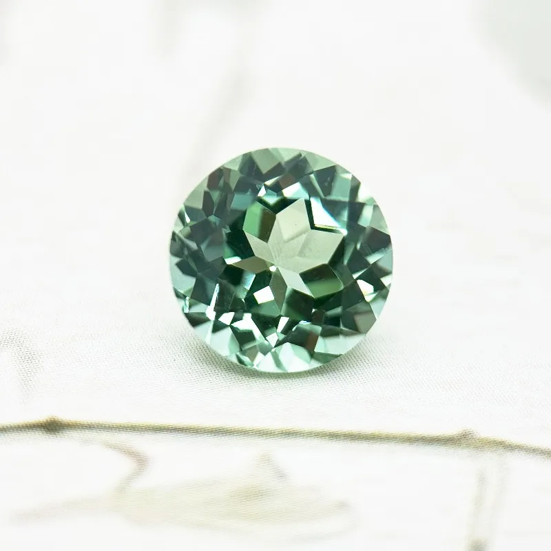 Lab Grown Sapphire Round Shape Green Color Charm Beads for Diy Jewelry Making Ring Selectable Certificate
