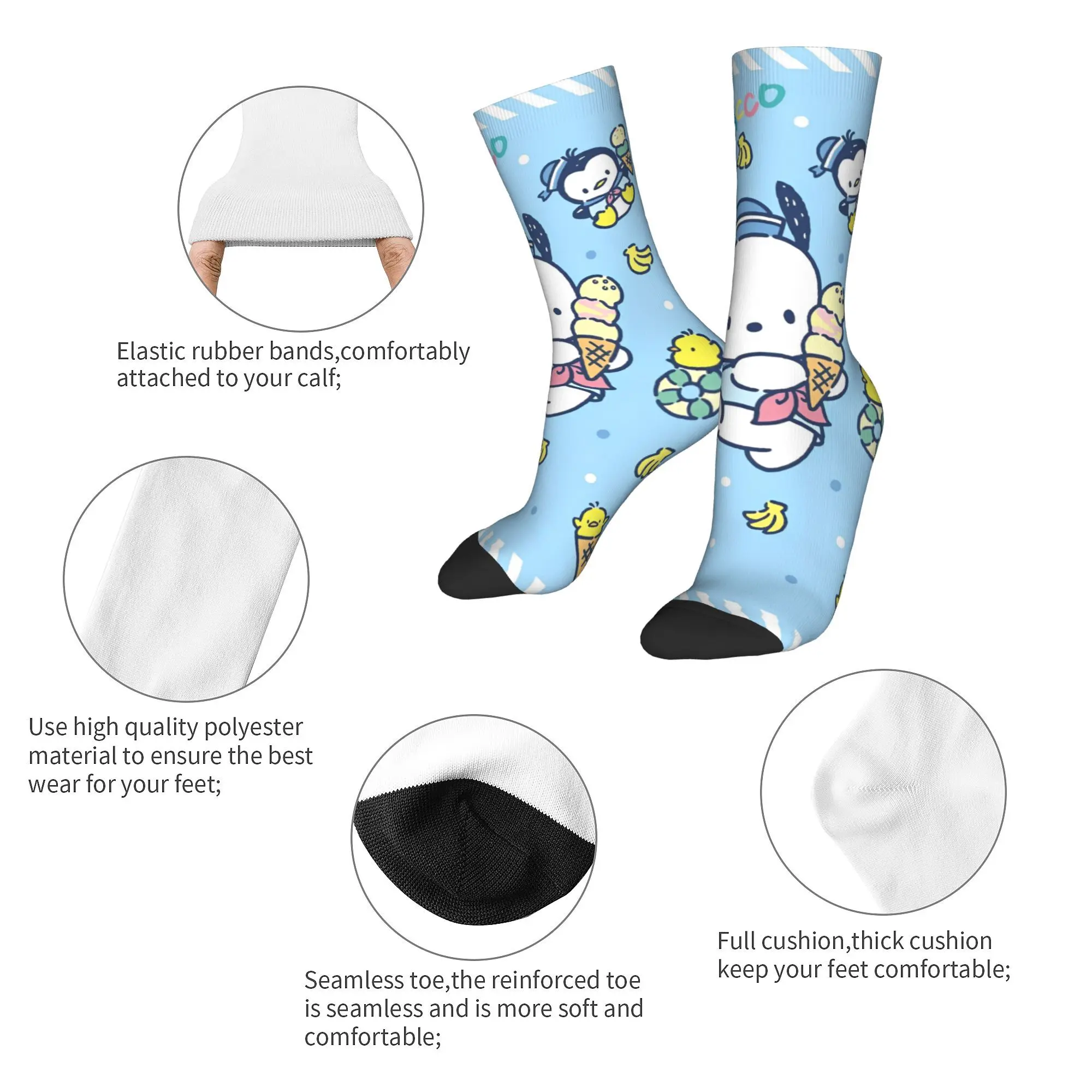 Cozy Unisex Socks Pochacco sanrio Merch Comfortable  Graphic Dress Socks Spring Autumn Winter