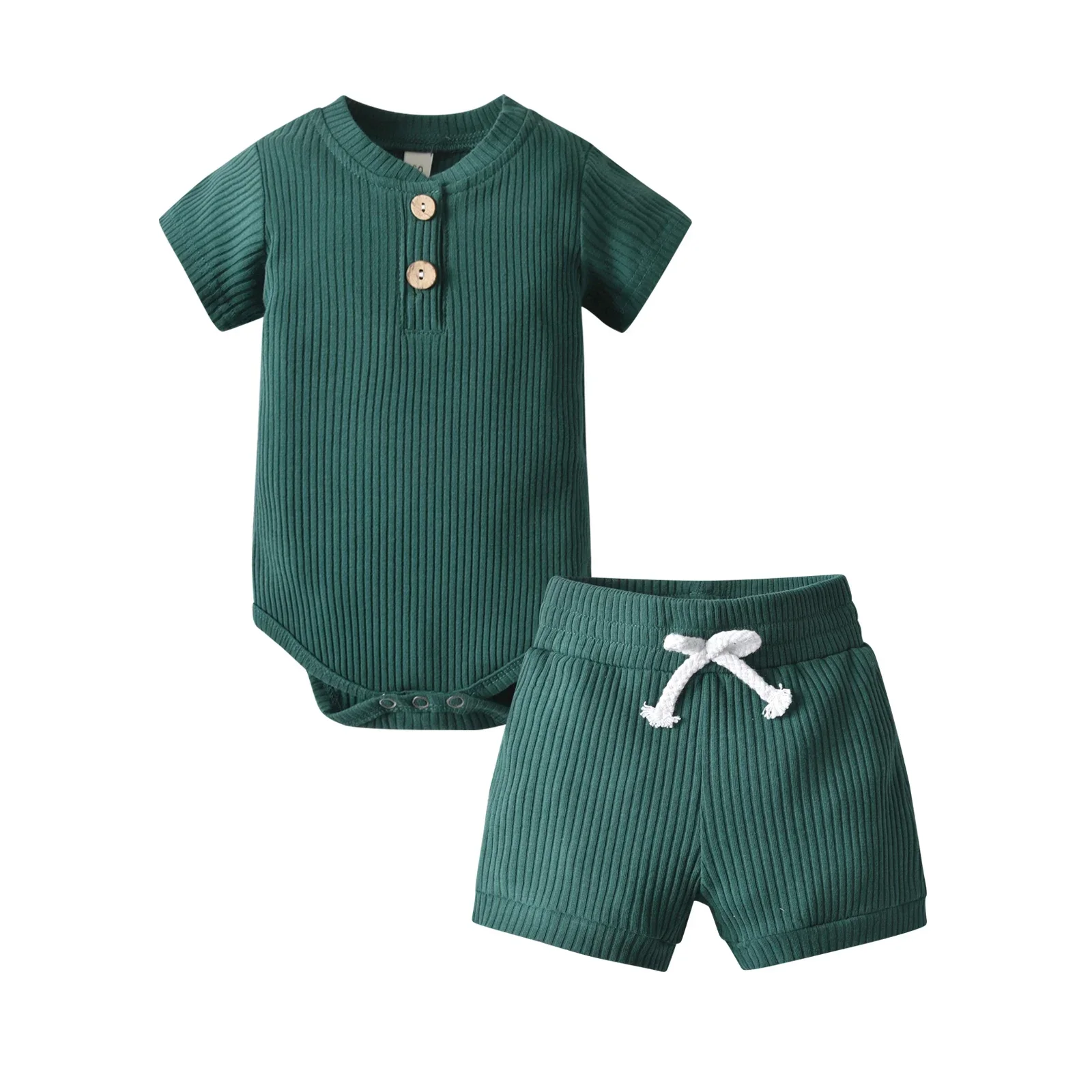 KuKitty Summer Newborn Baby Boy Knitted 2PCS Clothes Set Short Sleeve Romper Bodysuit Top and infant Shorts Casual Outfit