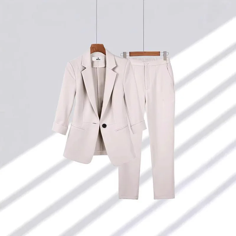 Conjunto Elegante Feminino de Duas Peças: Blazer de Manga Longa e Calça para Moda Casual Feminina Primavera e Outono 2025