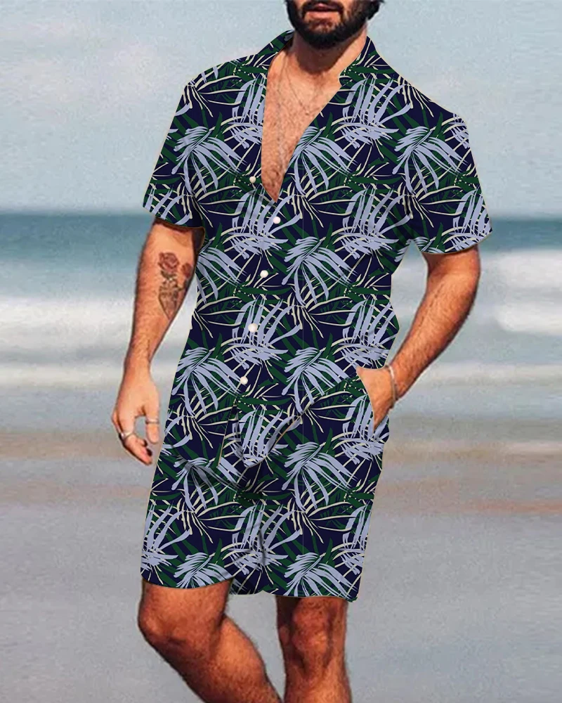 Summer Beach Style Men\'s Shirt Set Oversized Hawaiian Casual Suit 3d Printed Beach Short Sleeve Shirt + Shorts 2 Piece Streetwea