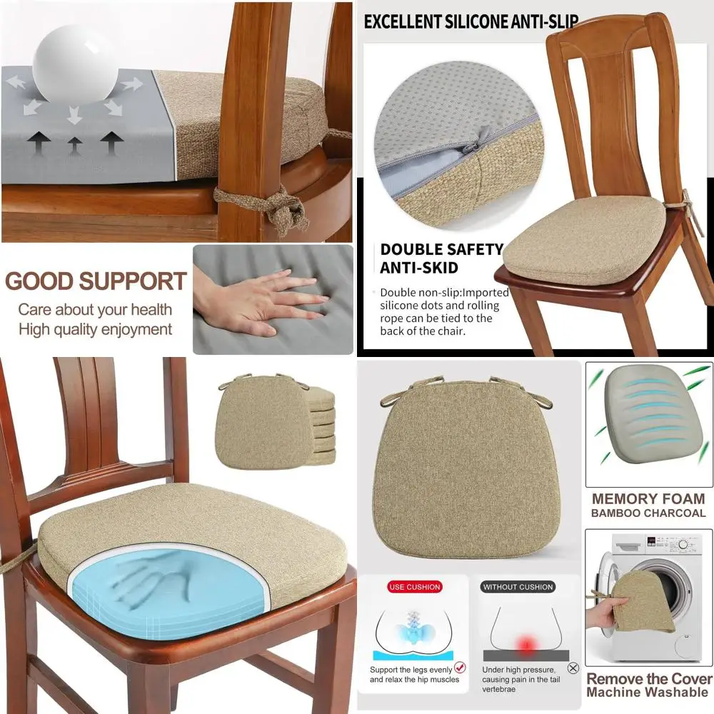 Set di 6 cuscini per sedie in memory foam a forma di U in lino per sala da pranzo, 16 cuscini per sedili da cucina antiscivolo